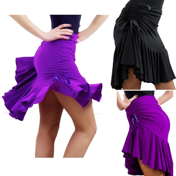 

classic latin dance competition skirt ballroom dance skirt woman salsa tango rumba cha cha asymmetrical, Black;red