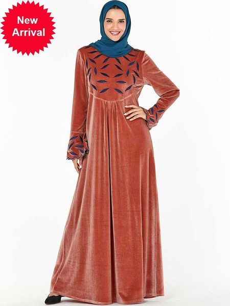 

mc209239 pink 9240 blue women's sleeve gold velvet embroidered long (no headscarf) jurke abaya dress islam abayas elegantes ramadan, Red
