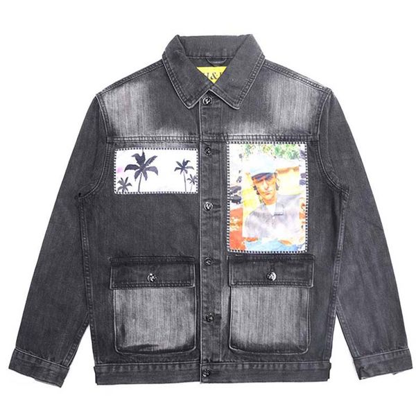 

mcikkny fashion men's cargo denim jackets loose style patchwork jean jackets spring autumn male outwear coats multi pocket, Black;brown