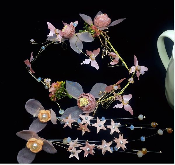 

bridal wedding tiara sweet hair hoop earrings set pink butterfly new korean wedding hair accessories, Silver