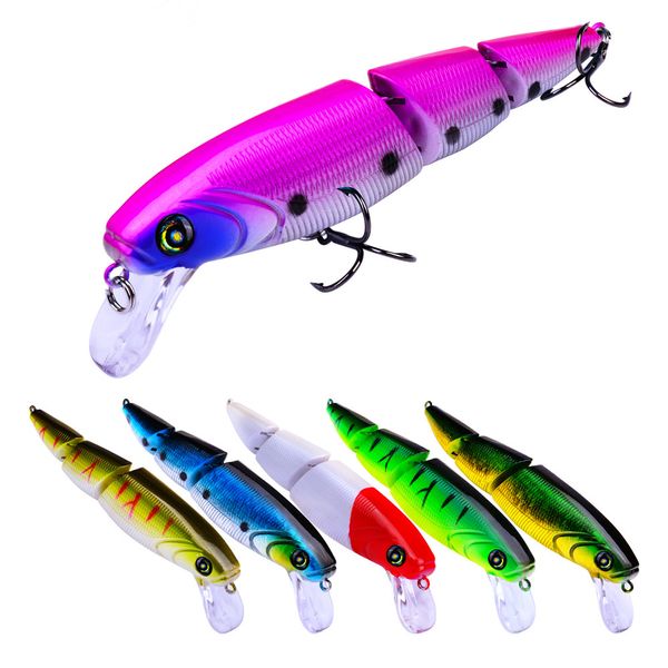 Spedizione DHL Commercio all'ingrosso 6 colori Plastica 6 # Ganci Minnow Fishing Lure 11.3cm 15g Multi Jointed Bass Pike Striper Esca da pesca Swimbait Lure