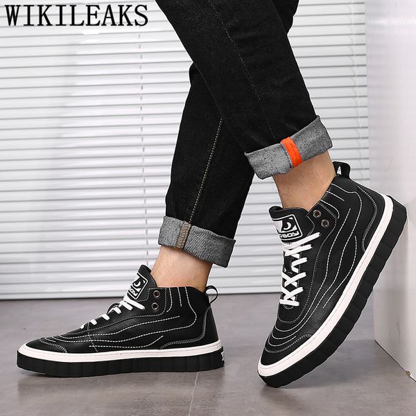 

high sneakers man shoes leather genuine sports shoes for male designer mocassin homme zapatos de hombre casuales cuero, Black