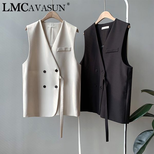 

lmcavasun spring female vest coat slim korean blazer vest loose casual vintage feminine coat, Black;white