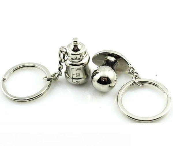 

50pairs lot=100pcs lot stainless steel baby pacifier and feeding bottle key chain baby shower favors and gifts, Slivery;golden
