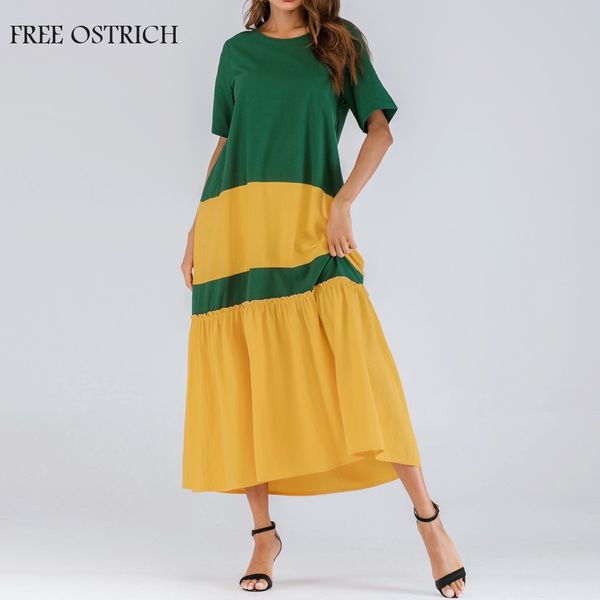 

women summer short sleeve o-neck dresses plus size loose comfortable summer casual maxi dress 2019, Black;gray