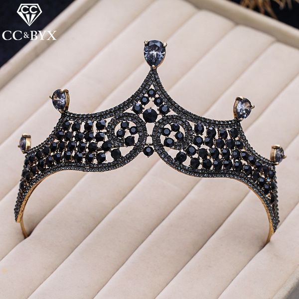 

cc tiaras and crowns hairband baroque style vintage engagement wedding hair accessories for bride cubic zircon black stone xy263, Golden;white