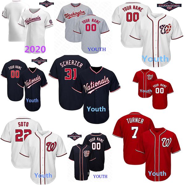 

молодежь на заказ вашингтон 2019 подданных чемпионы хуана сото макс scherzer треа тернер патрик корбин энтони рендон дети бейсбол джерси, Blue;black