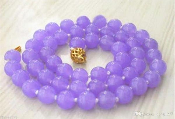 

handmade 10mm lavender jade round gemstone loose beads necklace 18inch, Silver
