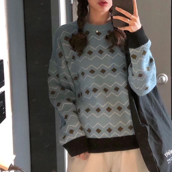 

winter women christmas sweaters 2019 casual streetwear fashion loose o-neck cashmere vintage pullovers female korean chic, White;black