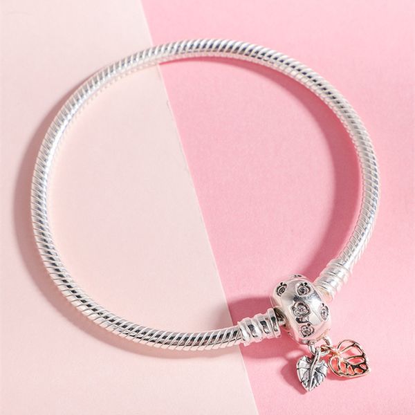 

moments leaves snake chain bracelets for woman diy jewelry making sterling silver jewelry bracelet bangle fit charms beads, Golden;silver