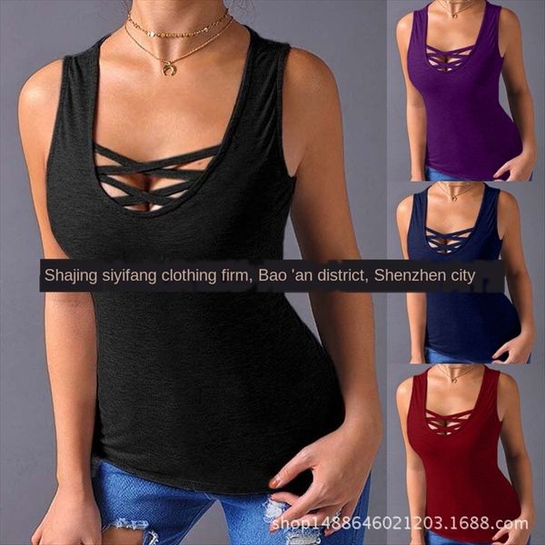 

seven-color cross chest-exposed sleeveless slim t-shirt seven-color cross chest-exposed sleeveless slim t-shirt, White