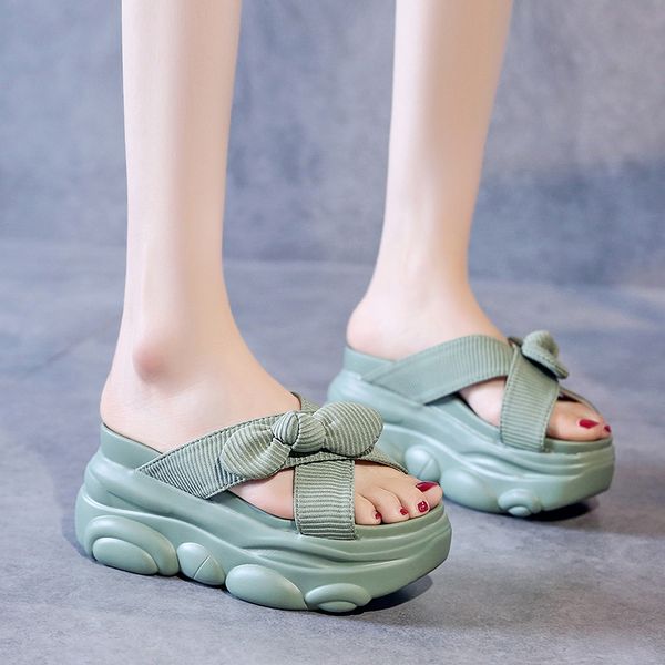 

platform slippers women shoes summer sweet bow wedge slippers open toe platform sandals slides casual beach slides women 2020, Black