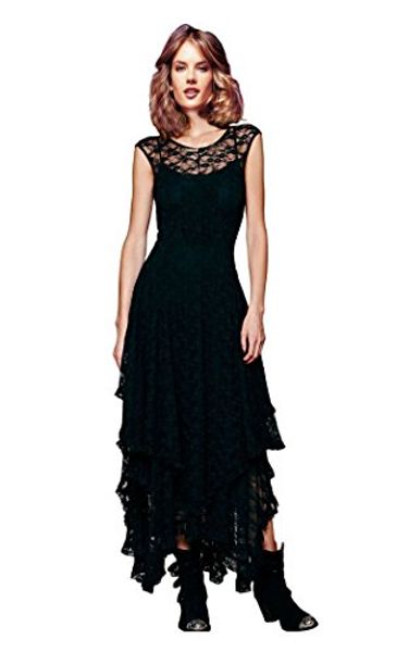 

ca mode women's sleeveless floral lace tiered long irregular party dress, Black;gray