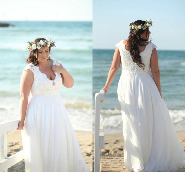 

2020 new arrival wedding gowns lace tulle applique button plus size wedding dresses floor length sleeveless v neck bridal gowns, White