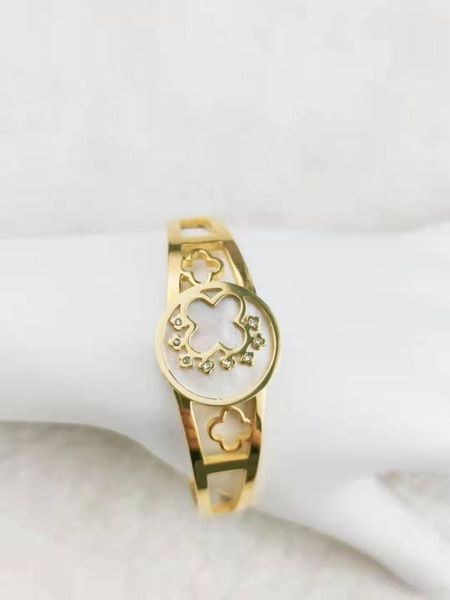 

four flower identification of shell european and american classic brands woman bangle steel, Black