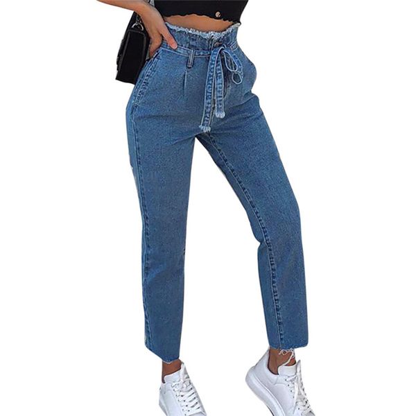 

high waist jeans women streetwear bandage denim plus size jeans femme pencil pants skinny woman a50, Blue