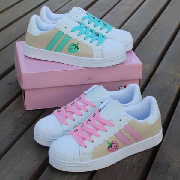 

lady fashion women cartoon strawberry pattern sapatos students flat casual shoes zapatos feminino shoes mujer zapatos, Black