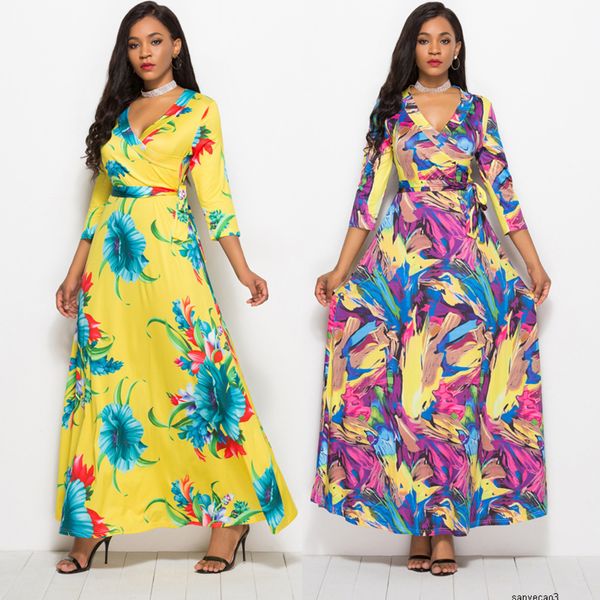 

womens designer solid color banquet dress v-neck long sleeve hip split dress dmmhh, Black;gray