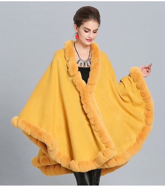 

европейская и американская имитация меха лиса воротник вязаной большой платок накидка capeponcho толстовка женская одежда балахон пальто, Black