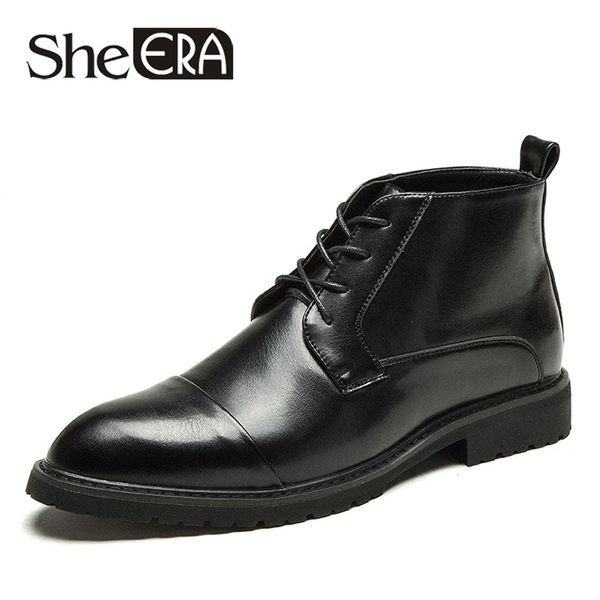 

men's british fashion pointed casual boots men lace-up business dress ankle boots wholesale pu leather shoes men botas hombre, Black