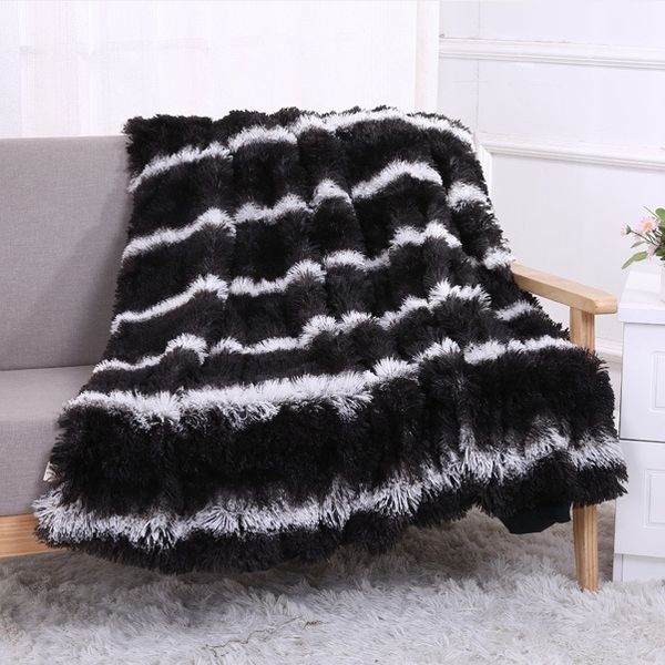 

solid striped throw blanket super soft long plush shaggy faux fur blankets warm double bedspread for home sofa bedroom decor