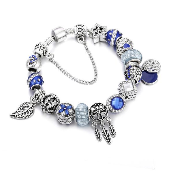 

women fashion silver bracelet & bangles temperament blue red starfish keys dreamcatcher jewelry beads bangles accessories, Black