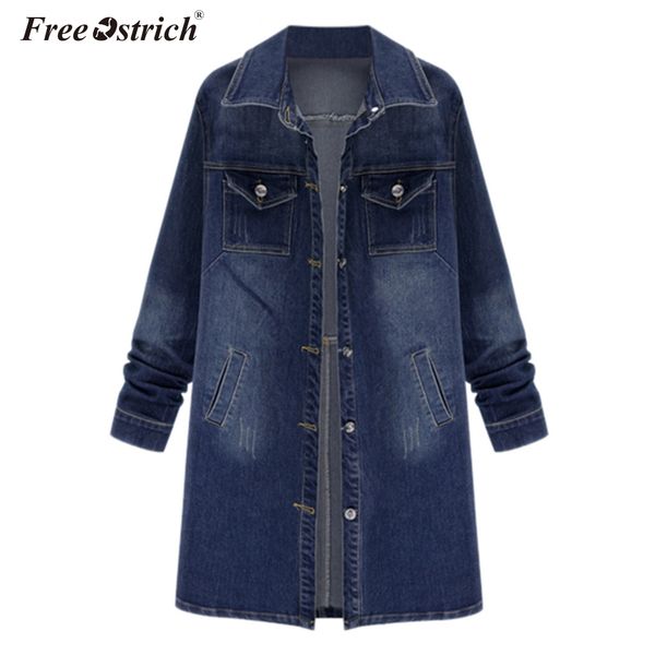 

ostrich new 2019 autumn and winter women korean denim coat large size long turn-down collar pockets denim jacket n30, Black;brown