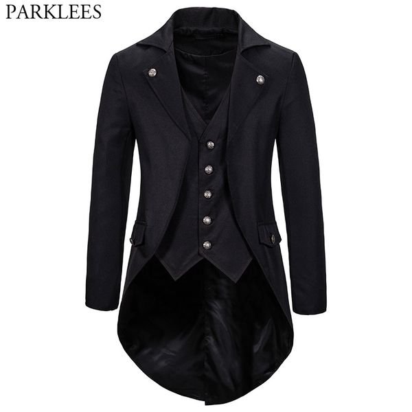 

gothic victorian tailcoat jacket men steampunk medieval cosplay costume male pirate viking renaissance formal tuxedo coats 2xl, White;black
