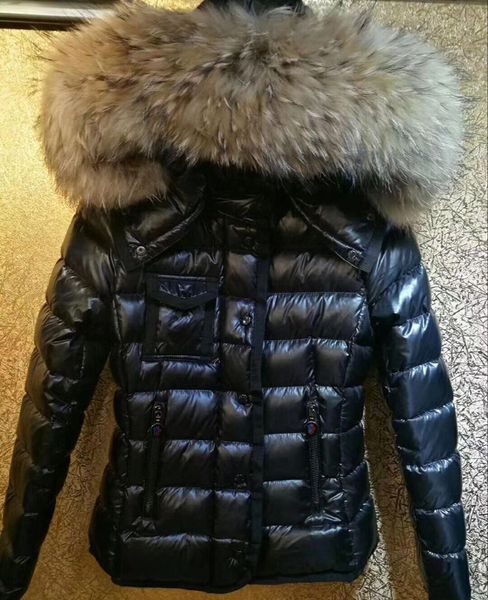 

luxury women brand women down jacket thickening coat 100% real raccoon big fur collar hooded women's down & parkas, Black