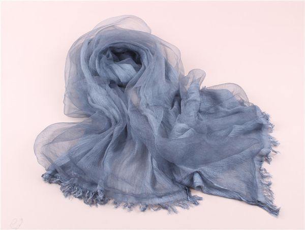 

2018 new vintage women cotton+ silk long scarf, Blue;gray