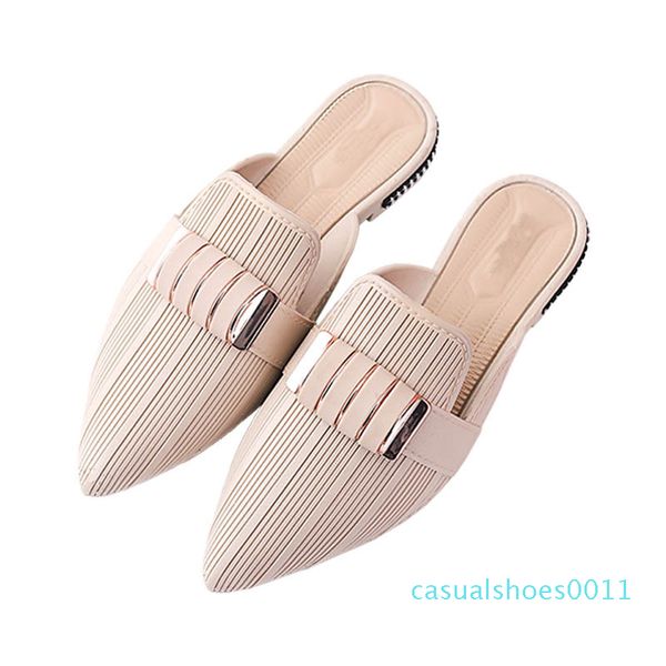 

new fashion summer slippers slides shoes metal mules shoes pointed toe slippers lady flats pointed toe women black c11