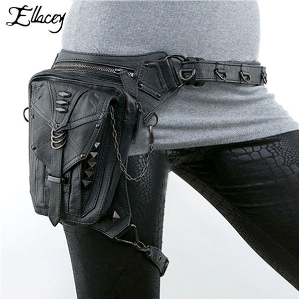 

new 2019 men women punk vintage motorcycle chain bag leg rivet belt steampunk waist bag moto biker shoulder messenger fanny pack