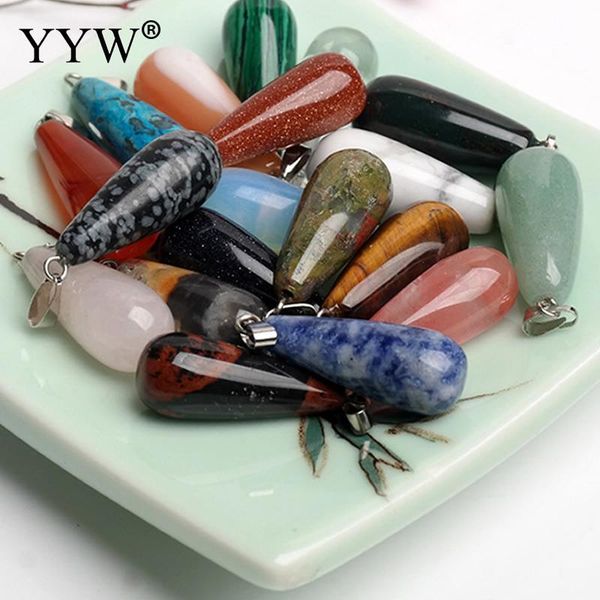 

10pcs/bag 11.5x26.5mm natural stone pendant water drop shape pendants sea opal tiger eye charms for necklaces jewelry making, Silver