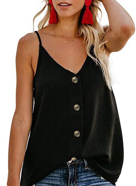

women button casual sleeveless chiffon button v neck tank summer soft shirt blouse cami leisure wear, White