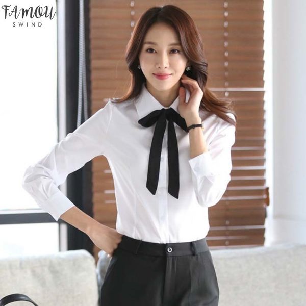 

women blouse bow tie turn down collar chiffon blouses spring autumn white slim shirt office ladies bow blusas mujer de moda