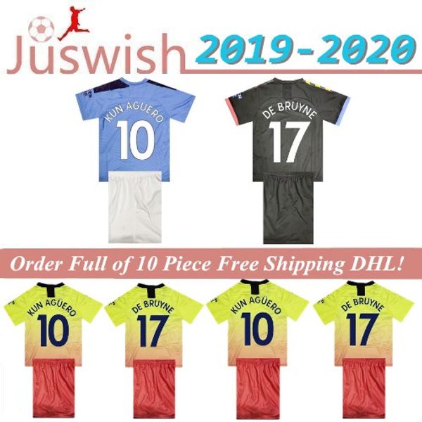 

2019 2020 city kun aguero manchester kids kit sterling mahrez soccer jersey boy jesus de bruyne sane 2019/20 de bruyne boys footballl shirts, Black