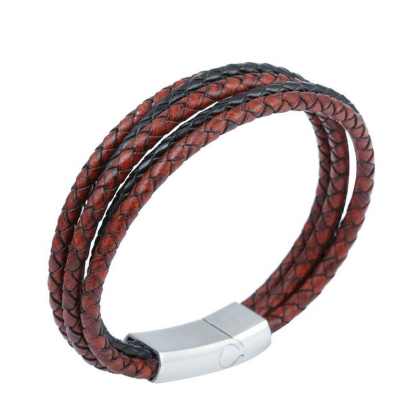 

fashion hand jewelry titanium steel brownish black and white weaving leather strap bracelet men's cool stainless steel magnetic, Silver