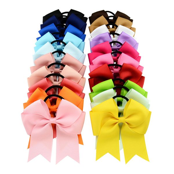 

colors 4.5 inch solid cheerleading ribbon bows grosgrain cheer bows tie with elastic band girls rubber hair band fj442, Slivery;white