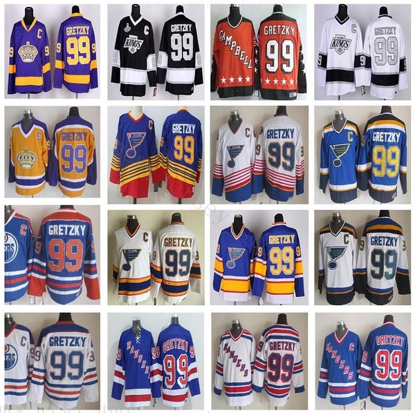 

vintage ccm st louis blues 99 wayne gretzky jerseys hockey la los angeles kings new york rangers retro blue white black orange stitched, Black;red