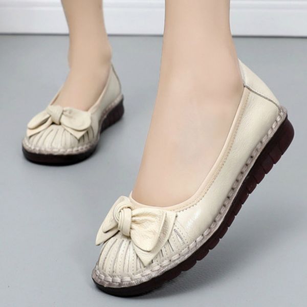 

woman loafers flat genuine split leather low heel round toe casual butterfly knot mother female ladies shoes zapatos de mujer, Black