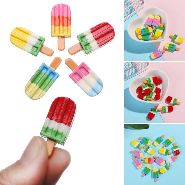 

10 pcs mini rainbow ice cream stick resin simulated popsicle children toys art supply decoration kitchen toys for kids