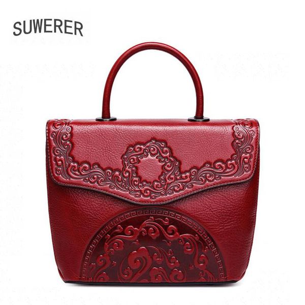 

suwerer 2019 new cowhide women genuine leather bags women fashion luxury embossed bag leather tote handbags