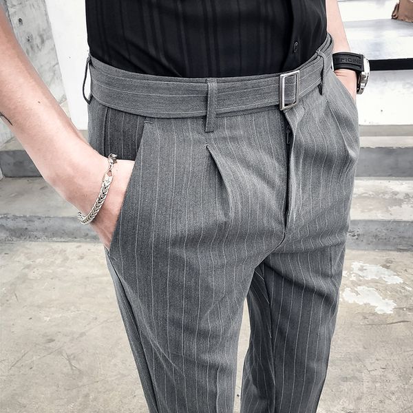 

2019 new summer gentleman casual nine pants men's striped slim straight fashion business casual pants men, Black