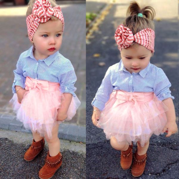 

2018 new fashion 2pcs toddler baby girls bow striped +tutu set infant outfits clothes for party wholesale &c, Red;yellow