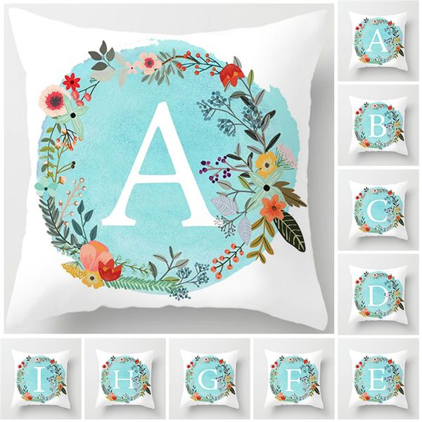 

fuwatacchi 2019 pillow cover white letter in a blue background wreath flower pillowcase sofa cushion cover home decor sale