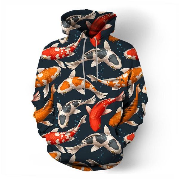 

men 3d new digital print zipper cardigan male long sleeve sweater hooded fleece fish hoodies & sweatshirts jacket coat thick clothing, Black