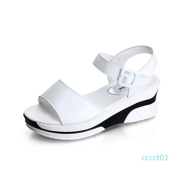 

2020 summer sandals solid color thick wedge open-toe sandals field-cingulate light, Black