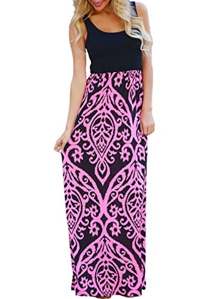 

happy sailed women boho sleeveless printed high waist casual maxi dress, Black;gray