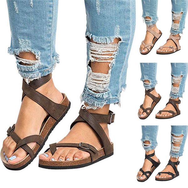 

2019 new 1 pair women sandals flat ankle buckle anti-slip breathable for summer beach bs88, Black