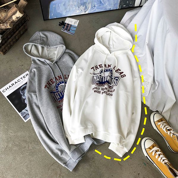 

2019 summer new neutral korean version of the couple wild colorletter sportshooded hip hop trend men's loose round neck pullover, Black